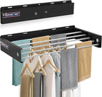 Foldable Wall Mounted Drying Rack, 40'' Wide Aviation Aluminum Laundry Drying Rack Collapsible with 5 Rods, 100LB Capacity, Pull Out Design Towel Drying Racks for Laundry Wall (Black, 40")