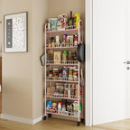 6 Tier Slim Rolling Storage Cart with Wheels, Metal Mobile Shelving Unit Organizer Utility Cart for Office Bathroom Kitchen Laundry Room Narrow Places (Pink 6 Inches)