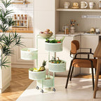 JAQ Rotating Fruit Basket, 5-Tier Metal Sturdy Kitchen Storage Rack Shelf Carts No Assembly on Rolling Wheels for Fruit Vegetable Grocery Corns Potato Onion (5-Tier, Green)
