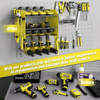 Heavy Duty Drill Holder & Power Tool Organizer Wall Mount, Metal Cordless Tool Organizer for Cordless Drill, Accessory Holder Rack (3L4D WITH CHARGING STATION (YELLOW), With Charging Station)