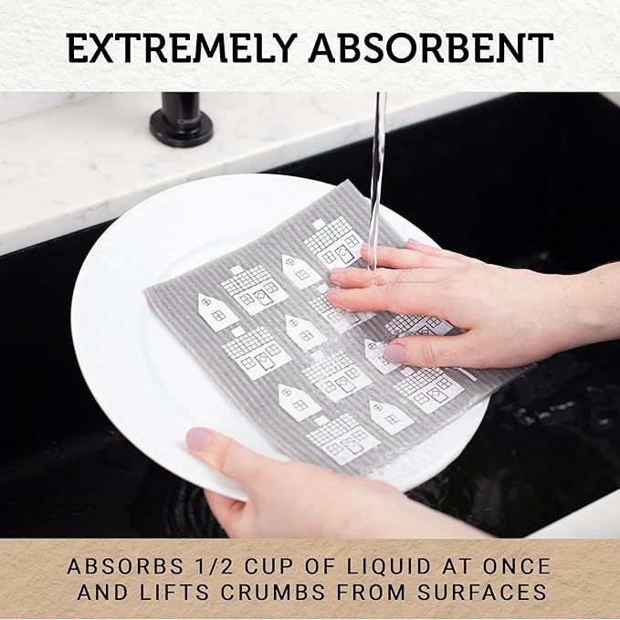 Nordhus Design Swedish Dishcloths,10 Grey Cloths, Made in Sweden - Reusable, Washable Cellulose Cotton Kitchen Cloths - Replace Paper Towels, Wipes, Sponges, Dish Rags