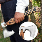 19" Custom Gift Hand Forged Viking Axe- Carbon Steel Camping Axe with Rose Wood Shaft - Viking Gifts for Men, Bearded Camping Axe (VALHALA 19)