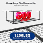 FLEXIMOUNTS 4x8 Overhead Garage Storage Rack, Adjustable Garage Storage Organization System, Heavy Duty Metal Garage Ceiling Storage Racks, 600lbs Weight Capacity, Black