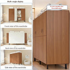 Heavy Duty Covered Clothes Rack with Magnetic Door Foldable Portable Wardrobe Closet for Hanging Clothing Rolling Black Metal Garment Rack on Wheels Closet System (Dragon Sandalwood, 58.9in)