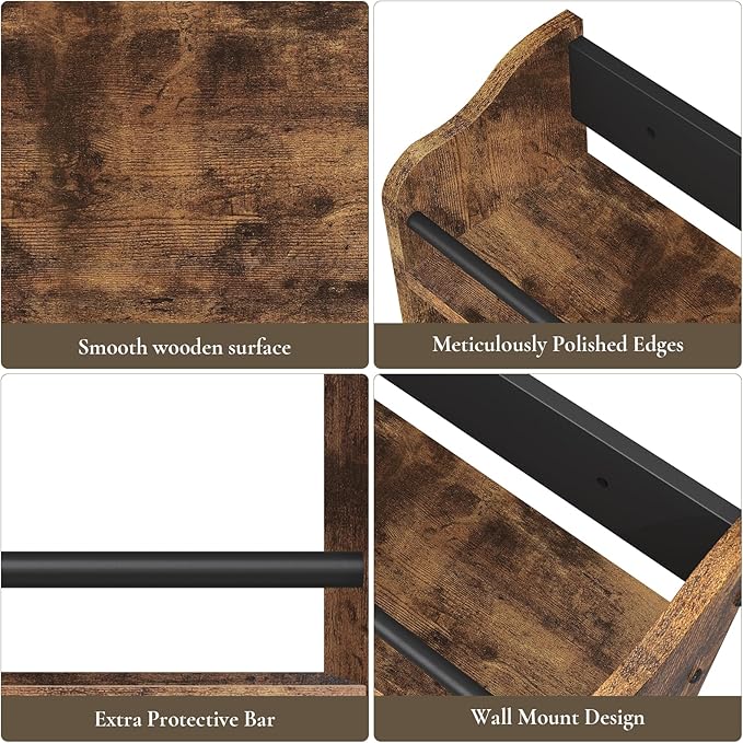 Spice Rack Wall Mounted, Wood 3 Tier Spice Rack for Countertop, Vertical Spice Organizer for Spice Jars and Seasonings, Hanging Spice Shelf for Kitchen Cabinet, or Pantry, Rustic Brown