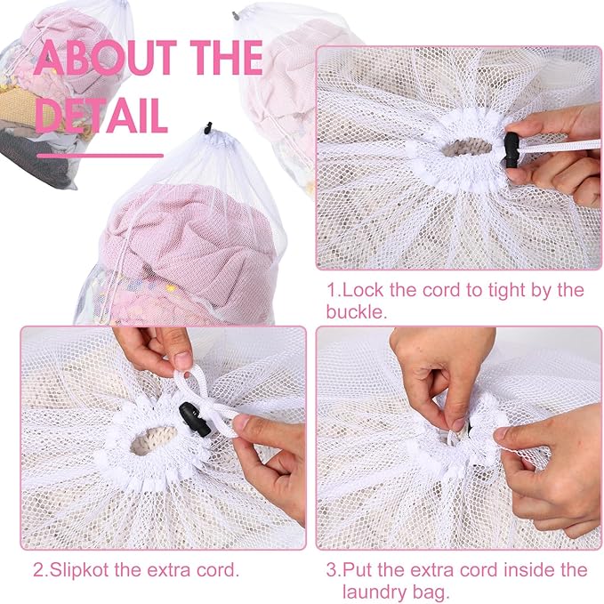 Berlune 30 Pack 24 x 36 Inches Large Mesh Bags for Laundry, Wash bags, Sturdy Mesh Material Closed with Drawstring, Factory, University, Dormitory, Travel and Apartment Dweller (White)