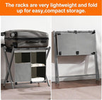 Heybly Luggage Rack with Laundry Bag,Steel Folding Suitcase Stand for Bedroom, Hotel, Foldable Steel Frame, Guest Room Bedroom Hote, 23.62" L x 15.57" W x 24.21" H, Gray,HLR006G1