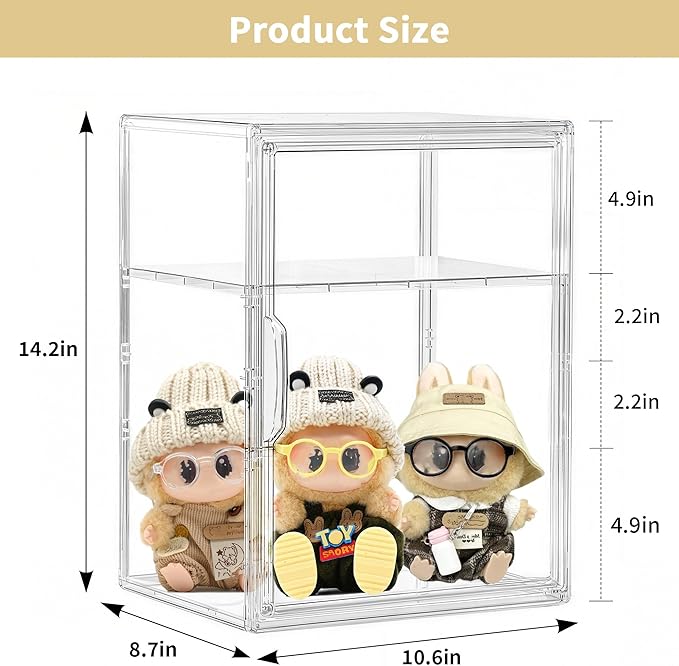 Large Clear Acrylic Display Case Shoe Storage Boxes With An Adjustable Divider,2 Pack 2 Tiers Clear Plastic Stackable Storage Bins With Lids Display Acrylic Box With Magnetic Door