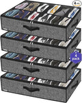 Onlyeasy Under Bed Shoe Storage Organizer For Closet, 4 Pack Fit 12x4 Pairs, Underbed Solution Shoes Container Bags with Sturdy Sidewall & Reinforced Handles, Breathable, Linen-like Black, MXAUBSB4P