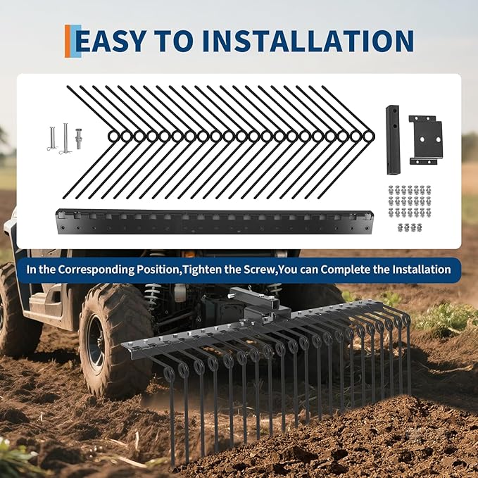 Pine Straw Rake, 48 Inch Landscape Rake for 2" Receiver, Fits Lawn Tractors & ATV/UTV | Heavy-Duty Powder Coated Steel Construction | Yellow