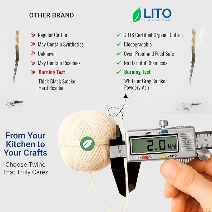 Organic Butcher’s Twine for Cooking & Trussing – 2mm Heavy-Duty Natural Cotton Kitchen Twine 400 Feet – Food-Safe, Oven-Safe String for Meat, Turkey, Baking, & Crafts