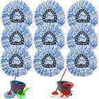 9 Pcs Spin Mop Replacement Heads, 360° Easy Wring Spin Mop 100% Microfiber Refill, Easy Cleaning Spin Mop Heads, 2 Tank System Replace Head for Easy House Cleaning Floor Mopping, Blue&White