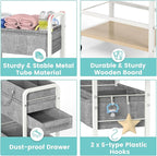 2In1 Diaper Caddy & 4-Tier Rolling Diaper Cart, Diaper Caddy Organizer Cart with Dividers & Drawer, Mobile Metal Bedside Cart for Baby Nursery Essentials Storage, Large Capacity, White