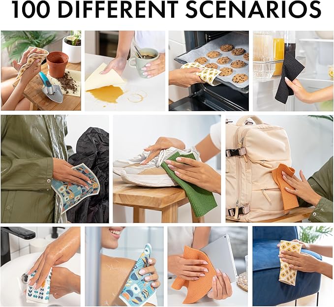 SUPERSCANDI Swedish Dishcloths With 100% Recycled Bioplastic Hanger, Reusable Paper Towels Washable 100 Times, Biodegradable, Super Absorbent Cleaning Cloth Dish Towel For Kitchen, 5-Pack Strawberries