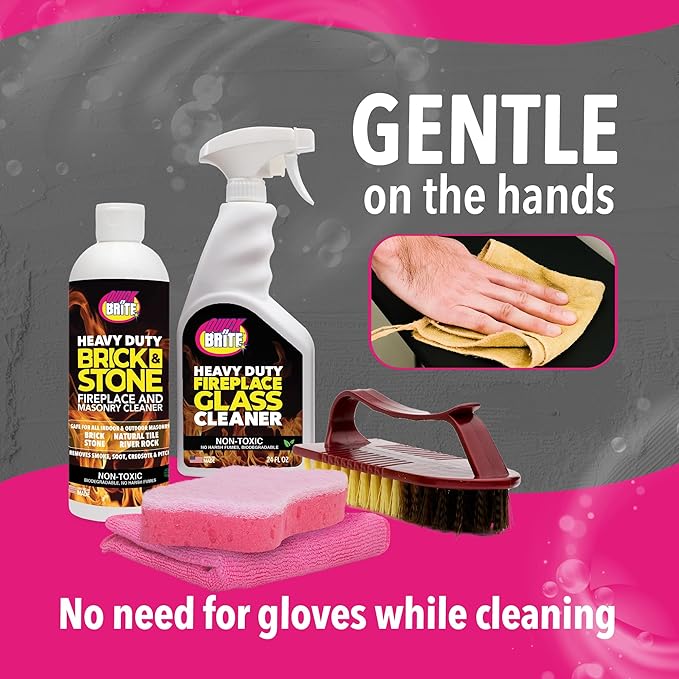 Quick ‘n Brite Fireplace Cleaning Kit – Includes 24oz Fireplace Glass Cleaner, 16 oz Gel Fireplace Cleaner, Scrub Brush, Sponge and Microfiber Towel