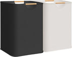 STORAGE MANIAC 2-Pack Large Laundry Hamper, 100L (26.4 Gal) Collapsible Laundry Basket with Bamboo Handles, Freestanding Waterproof Clothes Hamper for Bedroom, Dorm, Towels, Toys, Black+White