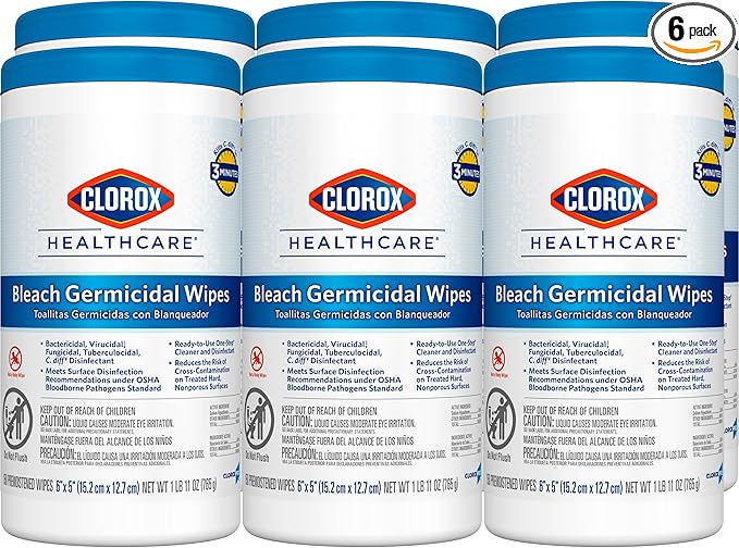 Clorox Healthcare Bleach Germicidal Wipes, 150 Count, Pack of 6 (Package May Vary)