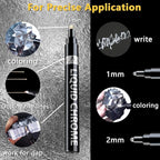 Renfio Chrome Paint Markers, 4 Colors Liquid Chrome Metallic Markers Mirror Repair Liquid Metallic Pen for Repairing Model Painting Resin DIY Craft Coloring (1-3mm) - Silver&Gold&Rose Gold&Copper