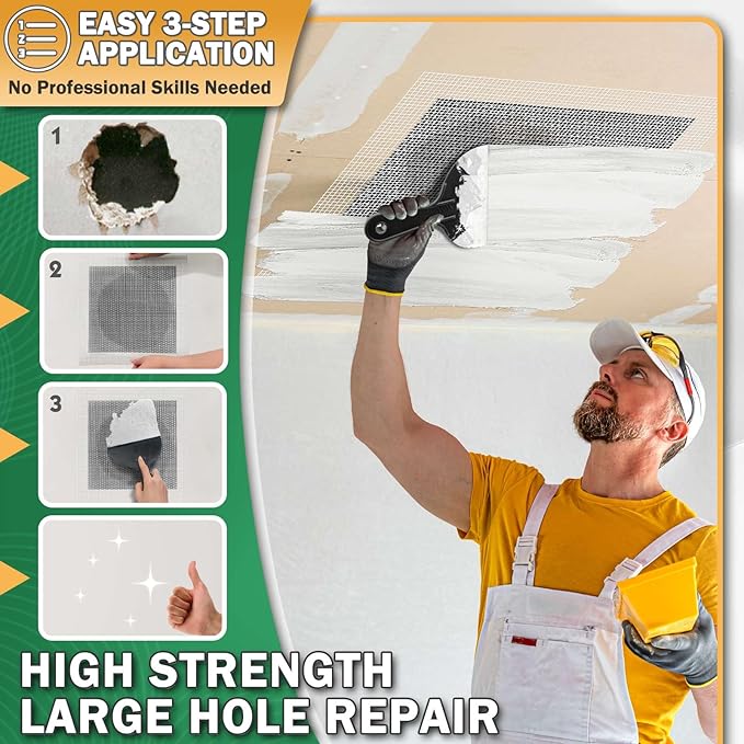Seloom 12 X 12 Inch Drywall Repair Kit - Heavy Duty Self-Adhesive Mesh Drywall Patch Kit for Large Holes, Quick & Easy Wall Patch Repair kit for Wall and Ceiling (Repair 8)