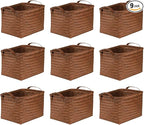 BROWNLILY Handwoven Clothes Basket Laundry Hampers Large Wicker Storage Baskets for Shelves Blankets Closet Storage Bins Car Bedroom Bathroom Organizers and Storage Bath (9, Brown)