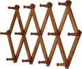 Dseap Accordian Wall Hanger: 16” High Wooden Wall Expandable Coat Rack, Hat Rack Holder, Accordion Hook for Baseball Caps, Coats, Mugs, 13 Peg Hooks, Brown