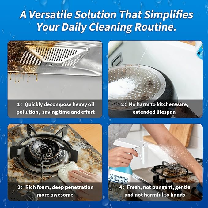 2Pcs Spray Splash Cleaner, 2025 New Multi Purpose Cleaning Spray, Powerful Degreaser Sprays for Kitchen, Splash Sprays All Purpose Cleaner, Easy to Use Grime Remover for Household Cleaning