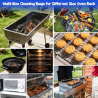 Juome Oven Rack Cleaning Bags, 4 Pack Reusable No Scrub Oven Rack Cleaning Bags Kit with 6 Gloves & 1 Brush, Leak Proof PE Cleaner Bags (19.7 * 27.5 inch) for Deep Soaking BBQ Racks, Grill Grates