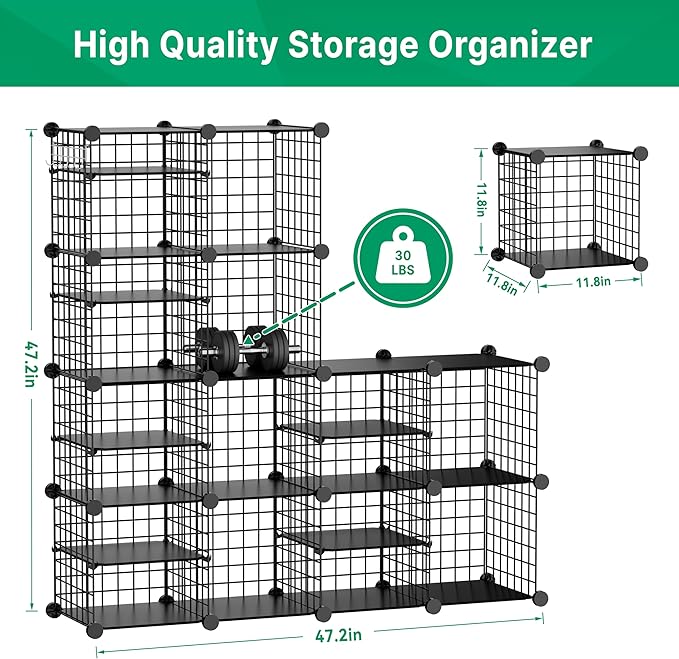 Wire Cube Storage Organizer, 12 Cubes Converted into 14 Cubes, Sturdy Metal Grids Storage Shelf Closet Shelving Units and Storage, Shelves for Bedroom LIvingroom Office