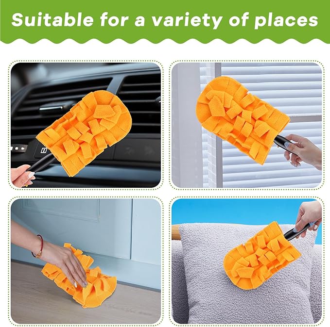 Zubebe 12 Pcs Duster Refill Reusable Fleece Duster Refills Feather Flat Dusters Multi Surface Washable Cleaning Pads Tools for Home, Blinds, Car, Pet, Furniture, Fans (Orange)
