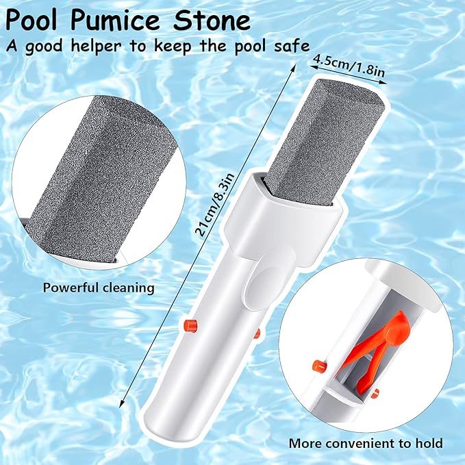 Geiserailie 3 Pieces Pool Pumice Stone with Handle Erase Rust Stain Spot Remover Pool Tile Calcium Cleaning Tools Pumice Sticks Stone for Concrete Plaster Pool Spa Toilet Bowl Ring Calcium Tub