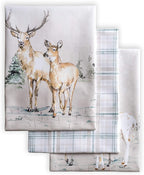 Maison d' Hermine Kitchen Towels Set of 3 100% Cotton 27.50" x 20" Reusable Cloth Tea Dish Towels Absorbent with Hanging Loop for Kitchen, Home, Dining, Cocktail Parties (Deer in The Woods)