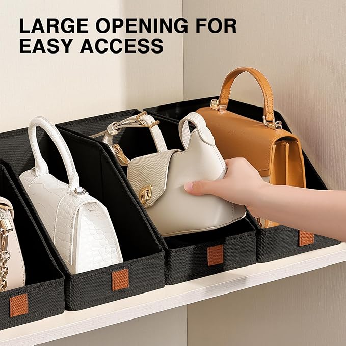 DIMJ Closet Organizers for Purses and Bag Storage, Small Storage Bins Foldable, Storage Baskets for Shelves, Wardrobe, Bedroom, Office - Fabric Cube Storage 4 Pack(Black, 5.9 x 11.8 x 6.7 in)