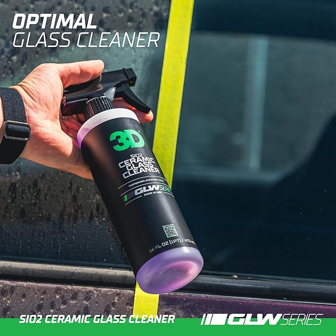 3D SiO2 Ceramic Glass Cleaner, GLW Series | Water & Rain Repellent | All-Weather Protective Ceramic Glass Cleaner | Safe for Tinted, Non-Tinted Windows & Mirrors | DIY Car Detailing | 64 oz