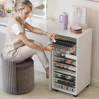 WOPITUES Plastic Storage Drawer Cart, Makeup Organizer and Storage with 10 Large Clear Drawers, Utility Wooden Rolling Cart on Wheels, for Cosmetic, Art Craft, Parts, Office Supplies, Toy, White