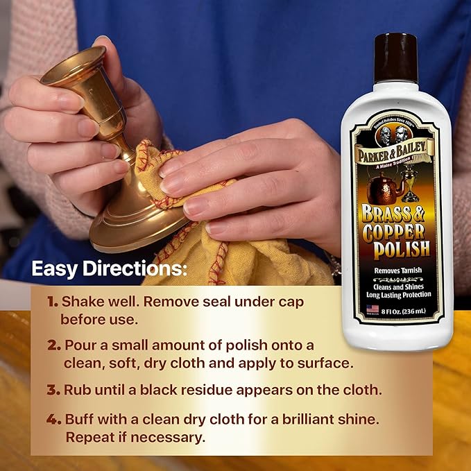 Parker & Bailey Brass & Copper Cleaner – Removes Tarnish and Restores Shine on Metal, Antique Décor, Pans & Furniture, 8 oz Bottle