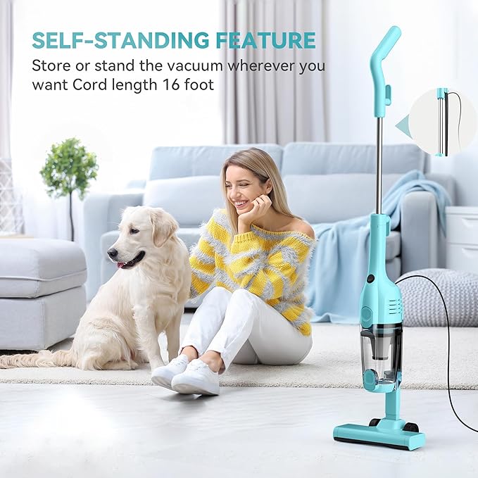 Vazone R6X Corded Stick Vacuum Cleaners for Home, 30000pa Powerful Suction Stick Vacuum with 16Ft Cord, 2 in 1 Lightweight Vacuum Cleaner for Hard Floor Pet Hair (Green)