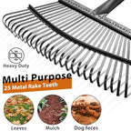 Rake for Leaves: Large 18" Wide Metal Leaf Rake, 65” Long Handle,25 Tines,Heavy Duty Graden Rakes Set for Lawn Yard Pine Needles Mulch Thatch Debris Cleanup Set with 32Gallon Leaf Bags and Scoops