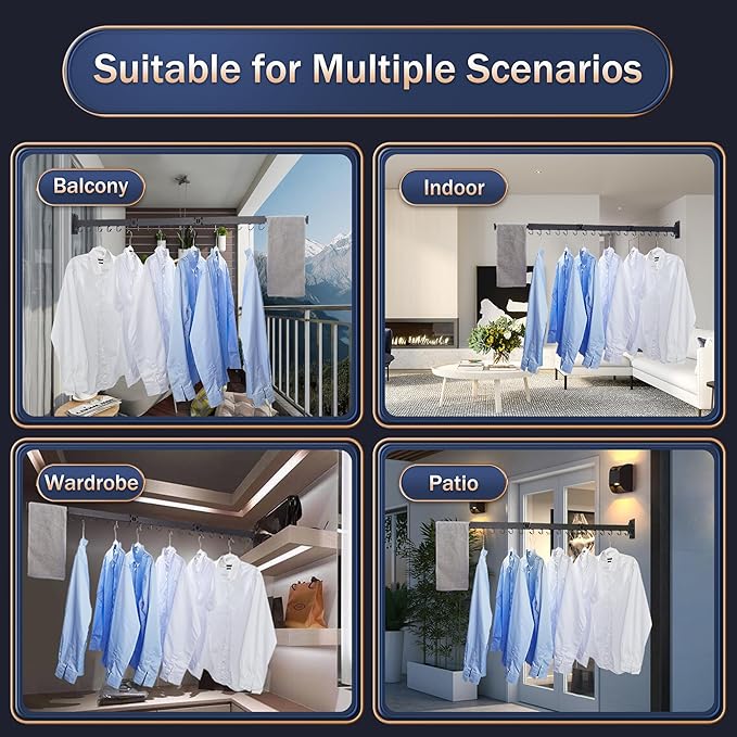 Clothes Drying Rack Wall Mounted,Laundry Rack Wall Wount,Drying Rack Clothing for Laundry,Retractable Dryer Racks,Wall Mounted Drying Rack Collapsible, Black, Sandy Coating,3z-b01