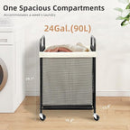 STORAGE MANIAC Rolling Laundry Hamper with Wheels 1-Section Laundry Sorter Rolling Laundrys Basket on Wheels with Removable Bag Clothes Hamper Laundrys Organizer Cart Bathroom Bedroom 90L Beige