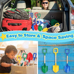 Mototo 4 Pack Beach Shovels, 16'' Plastic Beach Sand Toys Spade Scoop Gardening Tools Kit Sandbox Wooden Handle Spades for Kids Adults Garden Outdoor Snow Backyard Sand Summer (4 Pack, Bright Series)