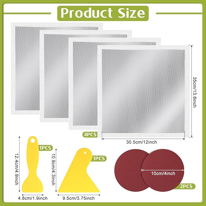 SHENLIU 12 X 12 Inch Drywall Repair Kit, Heavy Duty Self-Adhesive Mesh Drywall Patch for Large Holes, Wall Patch Repair Kit for Walls Ceiling Mesh Dry Wall Patche Kits with Scraper Sandpaper(Repair 8)