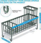 Moforoco Extra Large Sponge Holder for Kitchen Sink Organizer Caddy, Dish Brush Scrubber Holder,Stainless Steel Sink Box Utensil Holder,Soap Dispenser Set Tray Counter Accessories（Sage Green ）