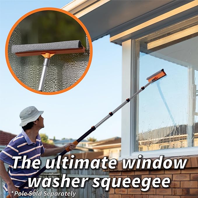 15" Window Washer Squeegee Attachment // Multi-Use Squeegee for Car and Window Cleaning Fits All Extension Poles with Standard Acme Thread // Professional Window Cleaning Tool (Pole Sold Separately)