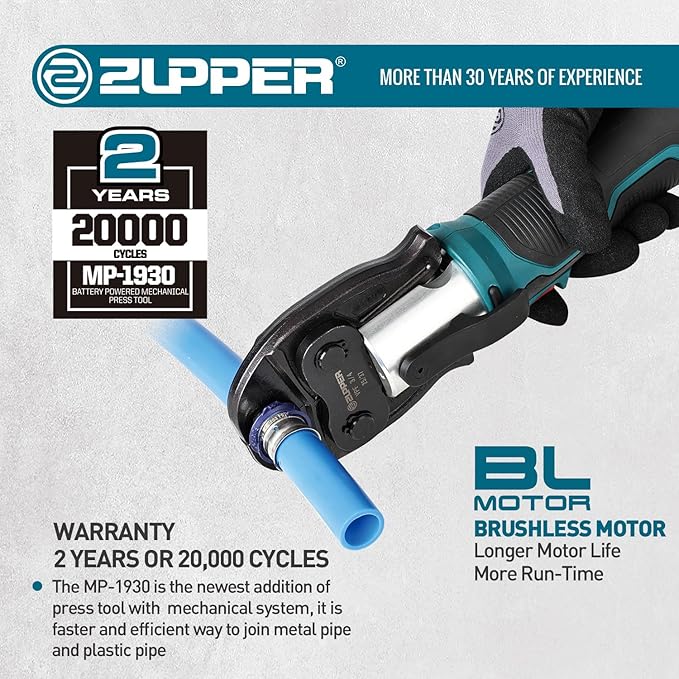 Mini Press Tool kit with 3 Jaws Suitable for PureFlow press fittings 1/2", 3/4", 1", Brushless Motor, 2pcs Battery, Fast Charger & Carrying Case