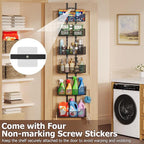 Over The Door Organizer, Metal Hanging Door Organizer with 6 Adjustable Baskets and 5 Hooks, Behind The Door Storage for Closet Cabinet Kitchen Bathroom Bedroom Pantry Organizer, Black