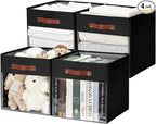 Storage Cube Organizer with Clear Window, Linen Collapsible Storage Boxes with PU Handles, Cube Storage Bins for Shelf, Closet, Cabinet, Bookcase (13x13x13, Black)