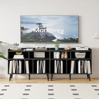 ChooChoo Record Player Stand, Turntable Stand with Vinyl Storage, Record Player Cabinet Up to 350 Albums, Cube Storage Organizer for Living Room, Black