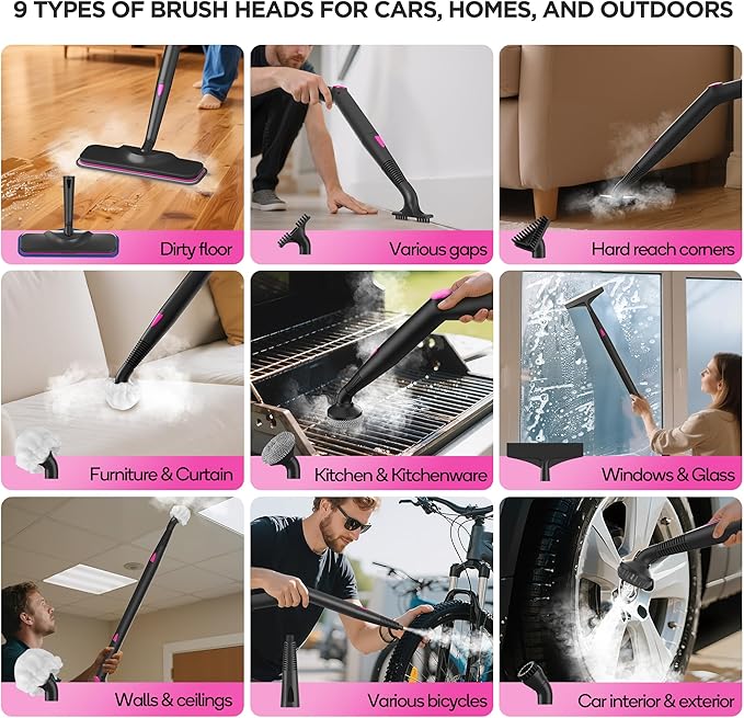 Steam Cleaner,Heavy-duty Steam Cleaners for Home,Detachable Handheld Steamer for Cleaning,248°F Steam Mop for Floors, Cars,Furniture,Tiles, Kitchen,Bathroom,Grout and More,21-Piece Kit Include