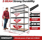 HOMEDANT 5 Tier Laminated Boltless Heavy Duty Garage Storage Adjustable Wide Size Metal Shelving Unit Utility Rack Shelves Organization Shelf Shed Warehouse 47.7" W x 24.1" D x 71.3" H 10Pack