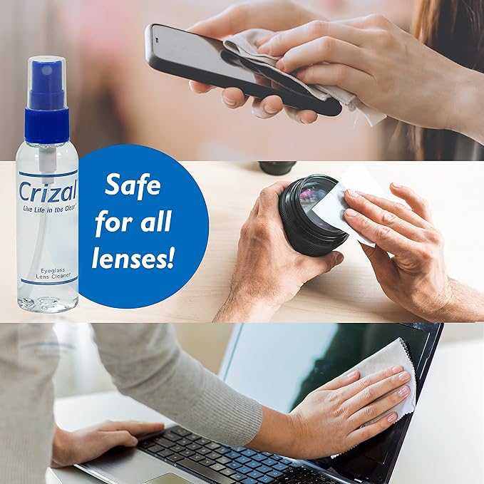 Eyeglass Lens Cleaner Kit, Doctor Recommended for Anti Reflective Lenses and Coating, 2oz Crizal Spray w/Crizal Microfiber Cloth, 3pk